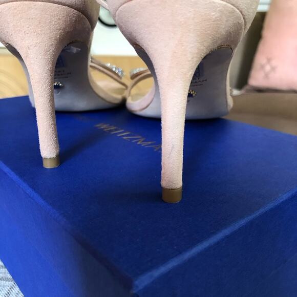 NWT Stuart Weitzman Nudist Bow with Crystals Suede Heels Size 7 - Picture 8 of 11